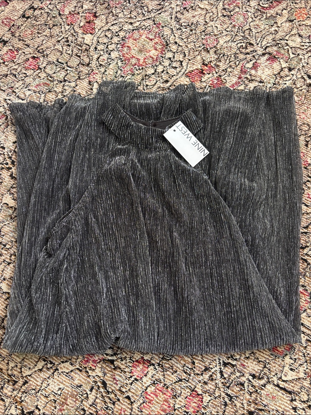 Nine West Charcoal Metallic Ribbed Halter Dress
